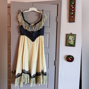 Lacemade Corset Dress CanCan Cream White Blue Lace Dress Florals Tiered Size XL